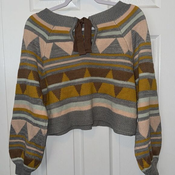 Full Circle Cropped Striped Sweater W/ Tie Back Neck NWT Size Small - Picture 2 of 4